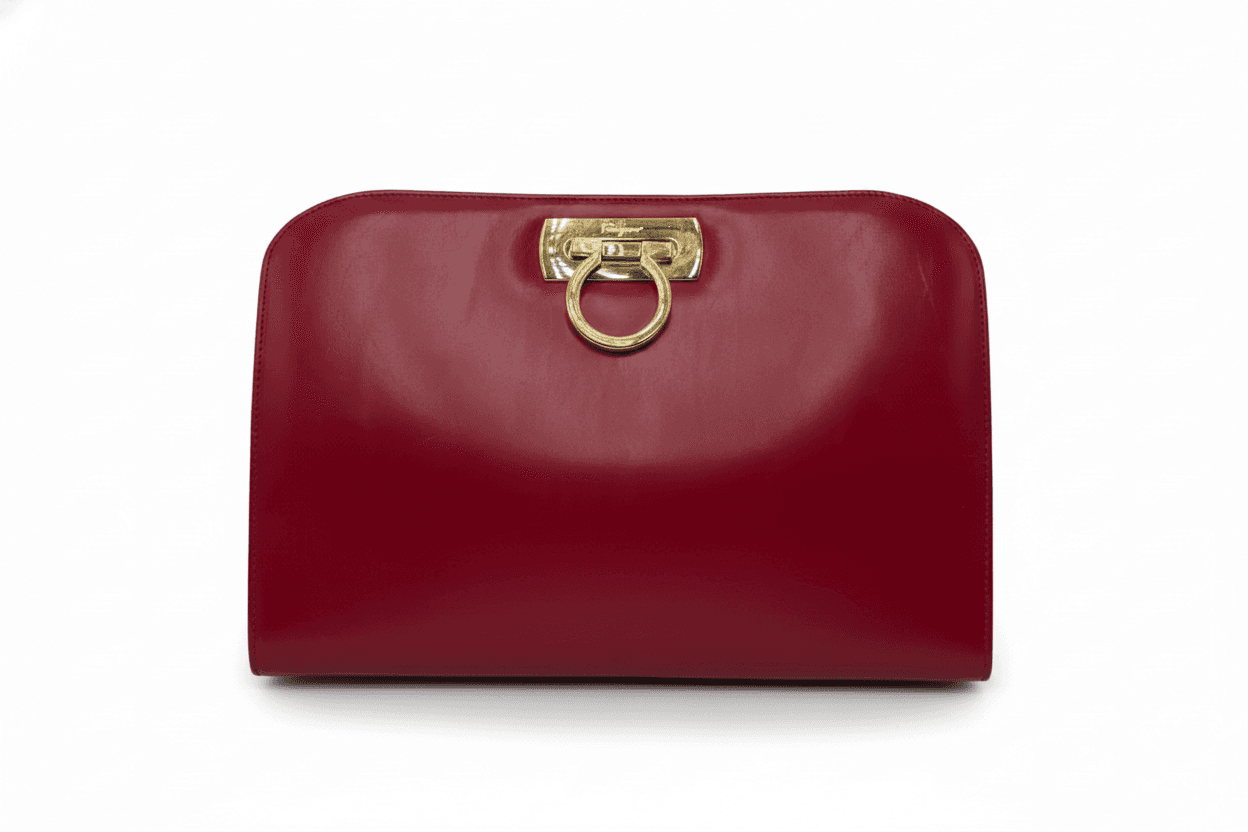 2018 Ferragamo red leather Gancini clutch