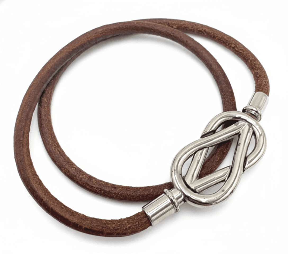 2015 Hermes brown leather Atame double wrap bracelet